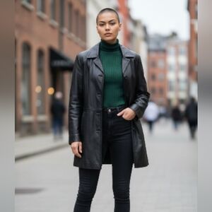 Passports Classic Black Leather Button Front Jacket Coat Womens Size Extra Large